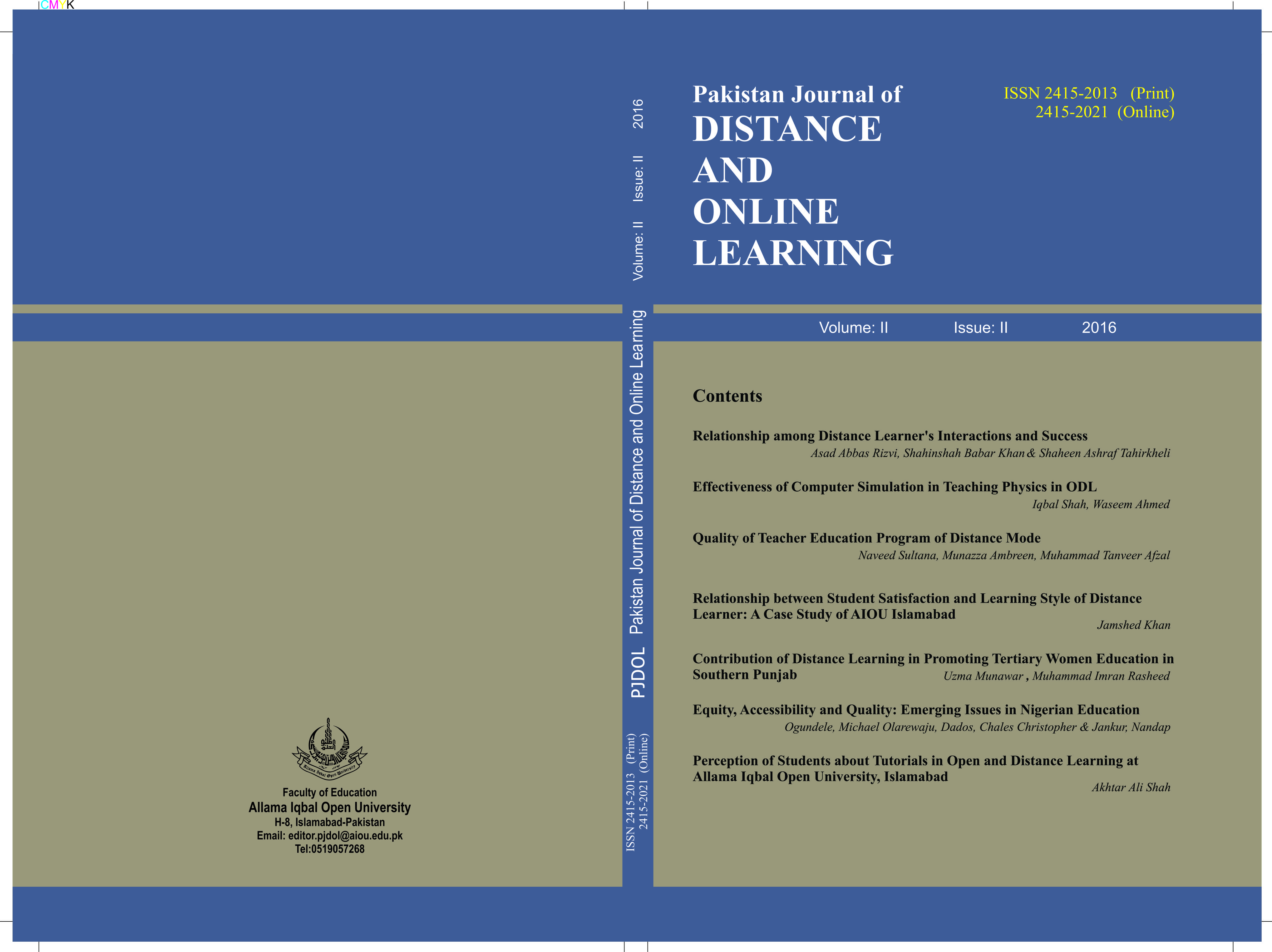 Pakistan Journal Of Distance And Online Learning
